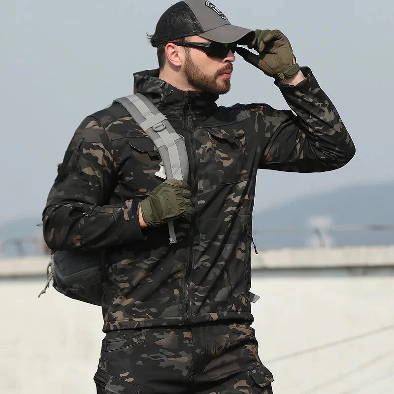 Men's Military Tactical Soft Shell Jacket – Waterproof Windproof Hooded Outdoor Coat