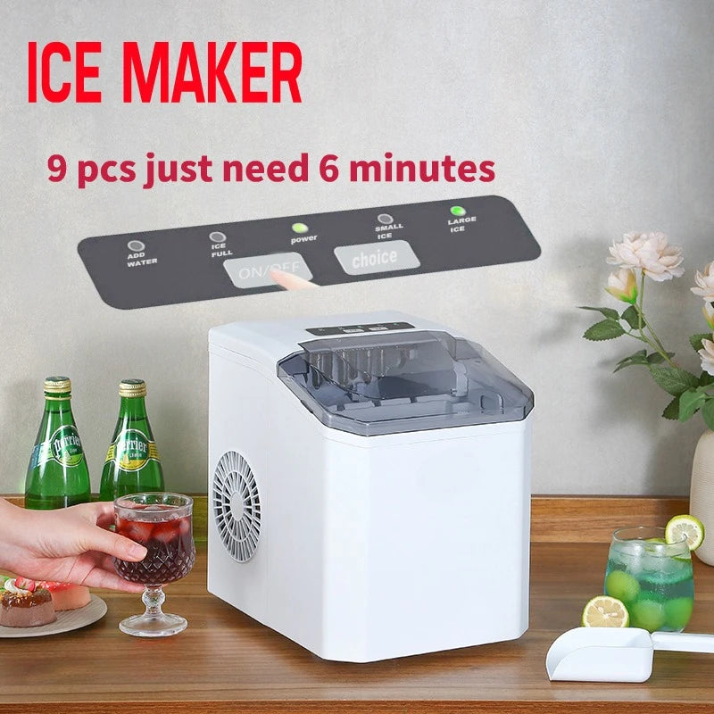 Automatic Mini Electric Ice Cube Maker – 9 Cubes in 6 Min, Portable for Bar, Home, Kitchen & Office