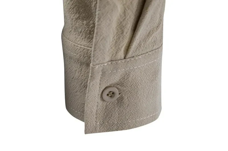 Men's Cotton Linen Drawstring Long Sleeve Shirt — Vintage Casual US Size Top