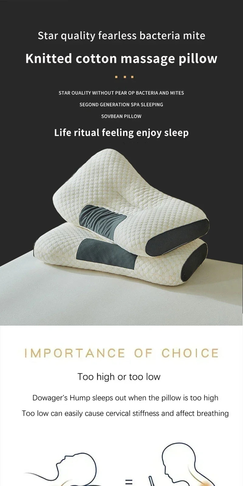 Spa Massage Pillow — Washable Non-Collapse Cervical Support Pillow for Home, Spa & Gift