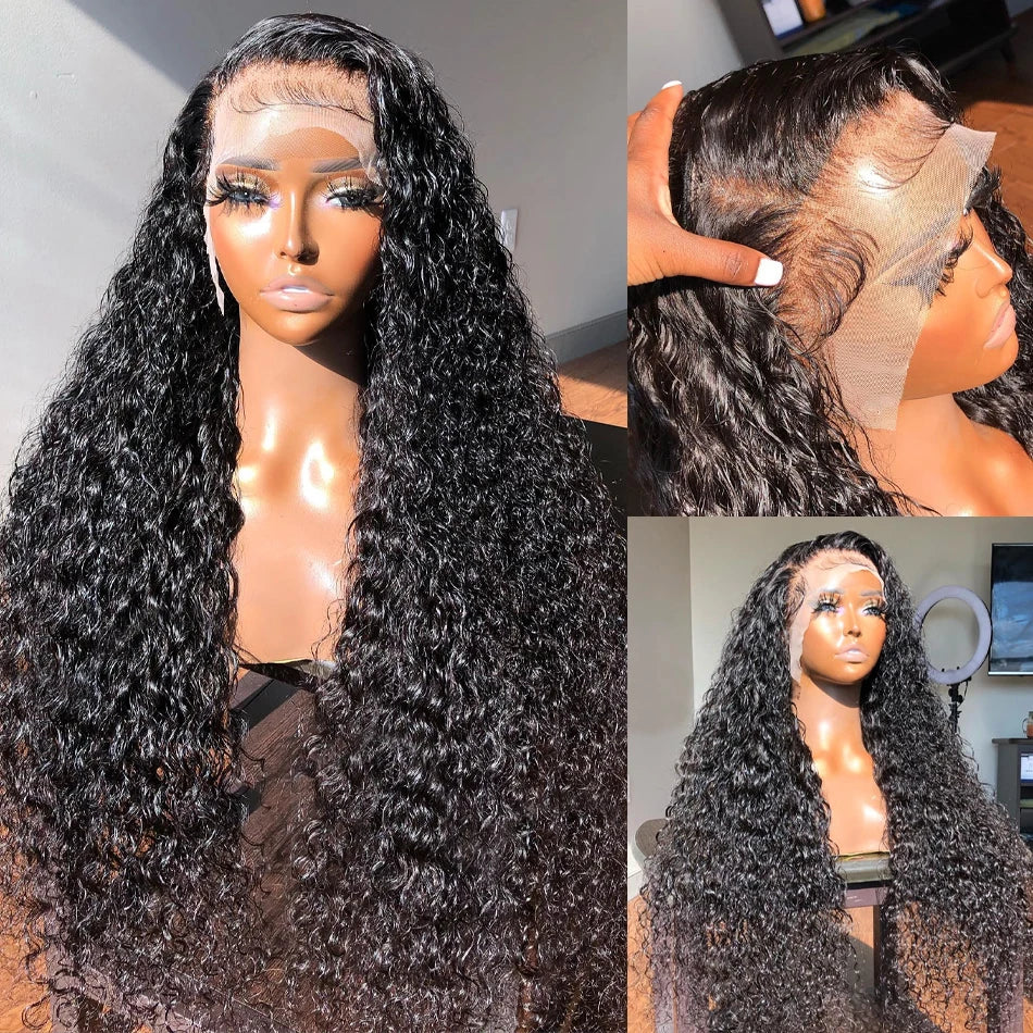 30–36 Inch Deep Wave Lace Front Wig | 13x4 13x6 360 HD Lace Water Wave Curly Human Hair for Women