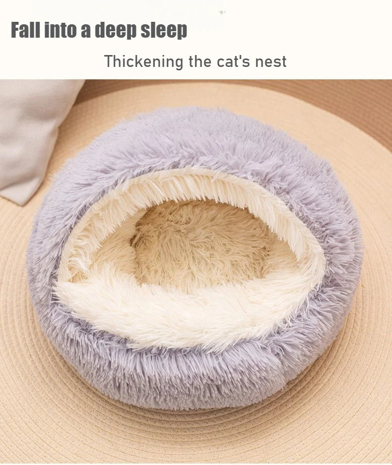 2-in-1 Soft Plush Round Pet Bed with Cover – Warm Cave Nest for Small Dogs & Cats, 50cm