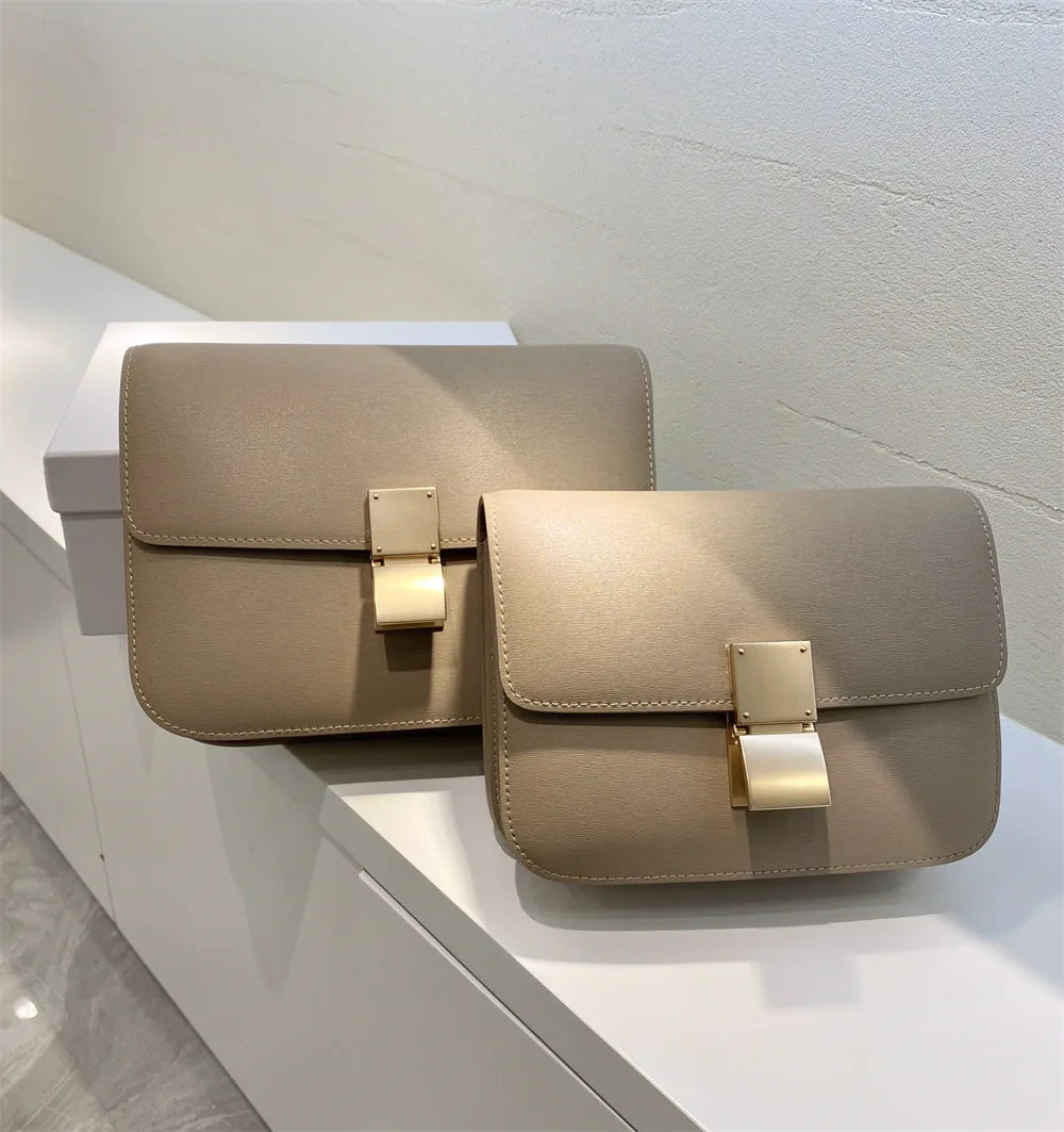 Genuine Leather Square Crossbody Bag – Luxury Designer Small Shoulder Messenger Bag for Women