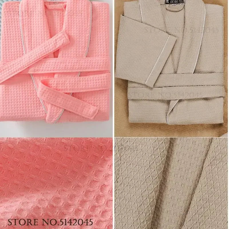 100% Cotton Waffle Couple Robe | Kimono Yukata Loungewear Bathrobe for Women & Men