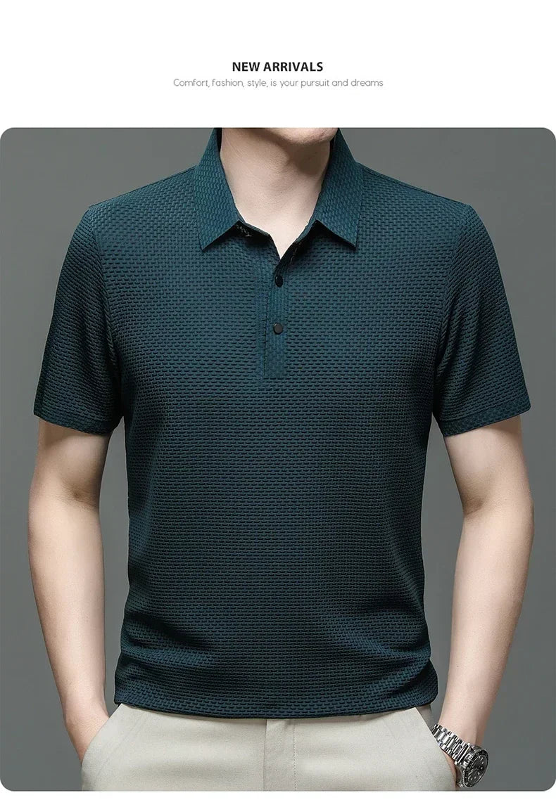 Men's Ice Silk Breathable Polo Shirt — Business Casual Short Sleeve Summer Top