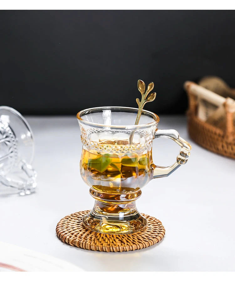 Vintage Embossed Glass Cup with Handle