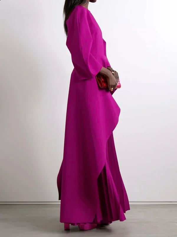 UOOZEE Womens Dresses 2025 New Fashion Elegant Solid Color Split-Joint Tiered Loose Pleated Party Evening Maxi Dress Robe Kaftan
