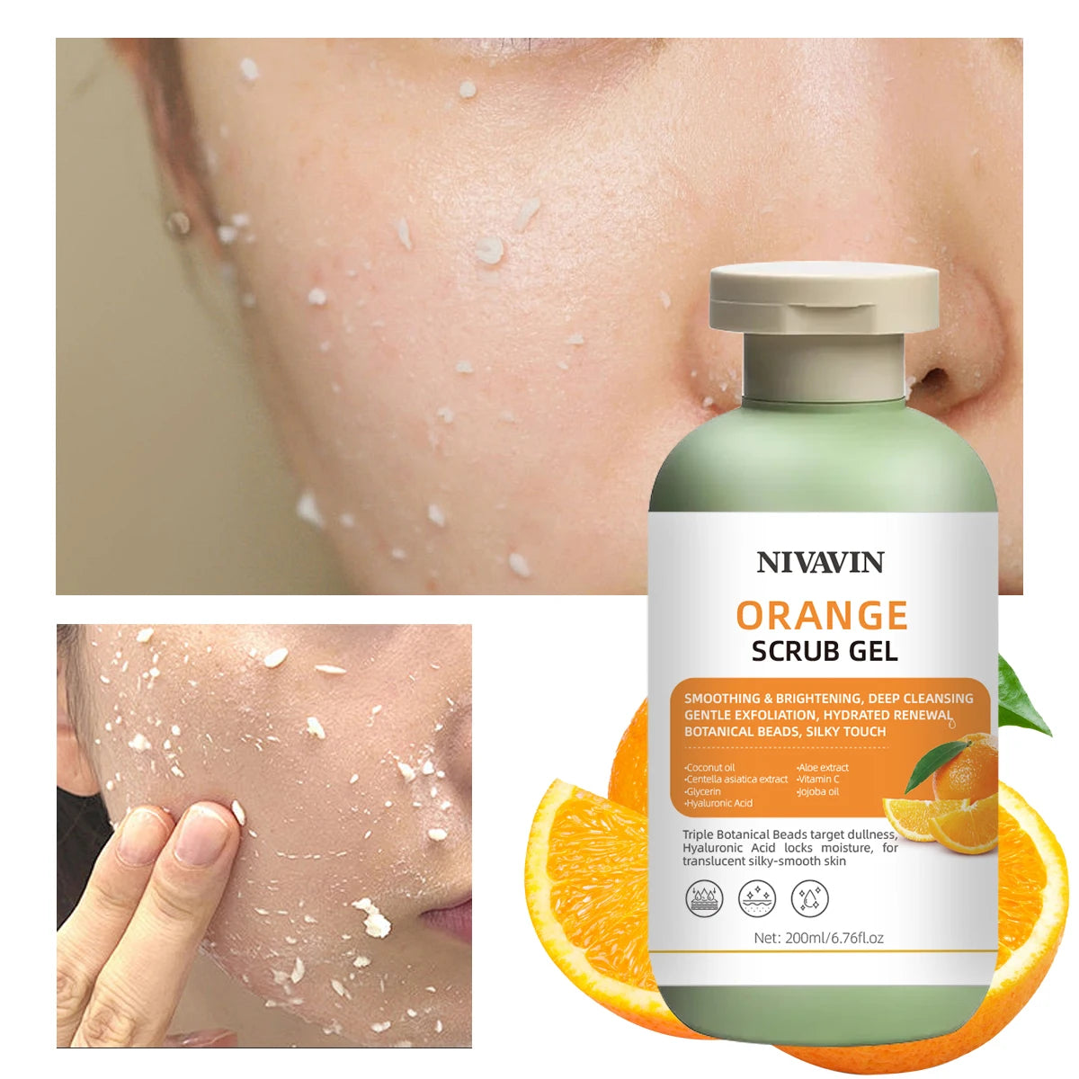 NIVAVIN Orange Body Scrub Gel – Exfoliating, Moisturizing & Brightening for All Skin Types, 200ml