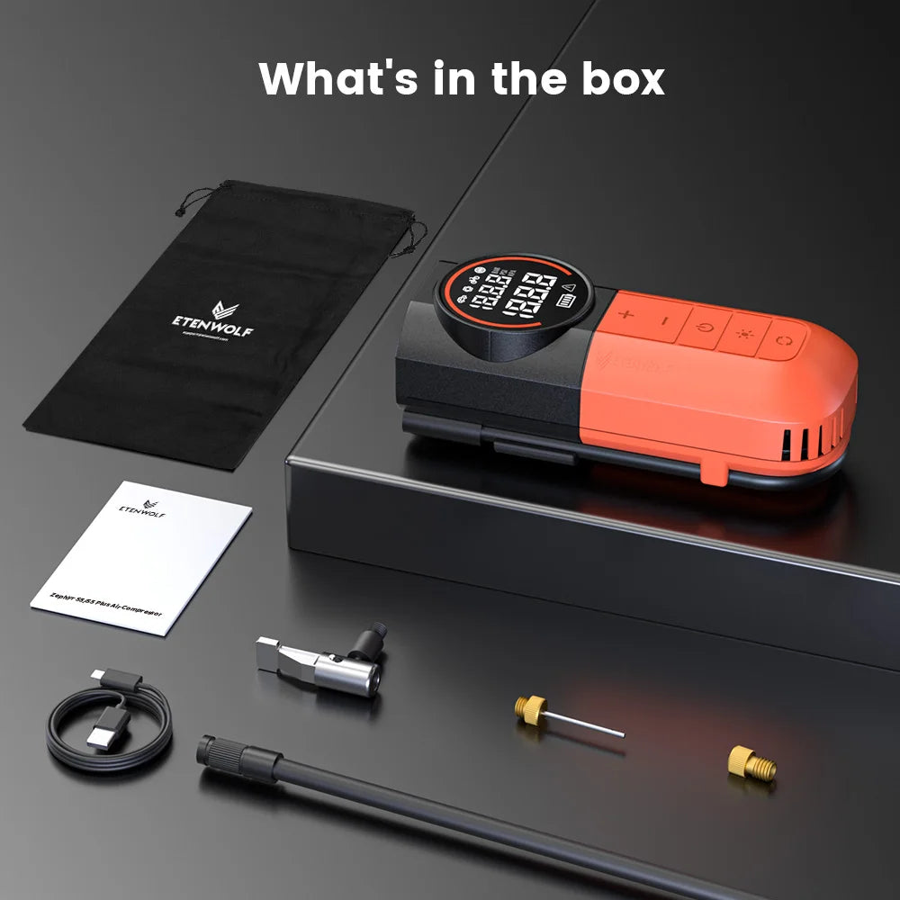 Portable Tire Inflator with Built-In Hose and Storage