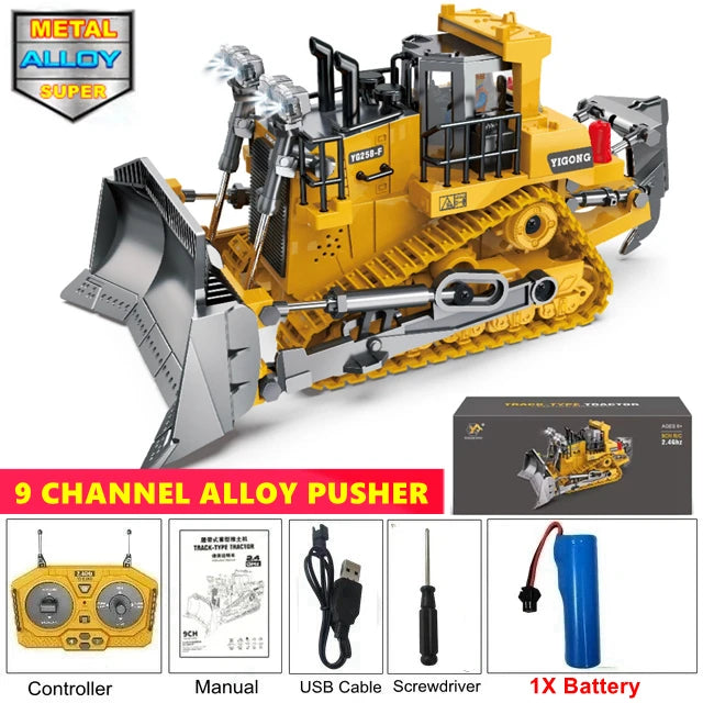 1:20 Scale 4WD RC Excavator Dump Truck Bulldozer – Alloy Construction Vehicle with Lights & Sound