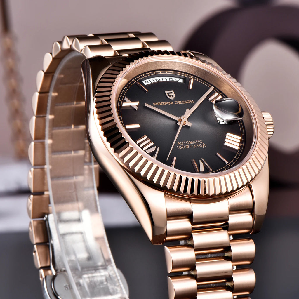 PAGANI DESIGN DD36 Men's Automatic Watch | Rose Gold Luxury Mechanical Sapphire Mirror Wristwatch