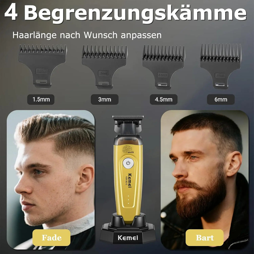 Kemei KM-90 Professional Hair Clipper Set – DLC Blade, Brushless Motor, 11,500 RPM, Cordless Barber Kit