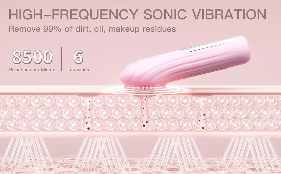 GLOMEVE Sonic Silicone Facial Cleansing Brush – IPX7 Waterproof, Heated Massage & 5-Mode Deep Clean