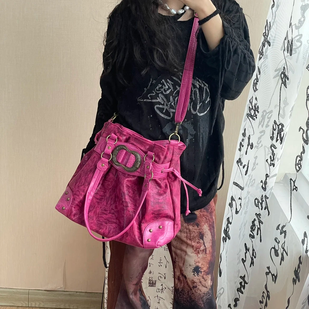 ABQP Vintage Distressed Large Capacity Underarm Tote Crossbody Bag – Designer Shoulder Handbag for Women