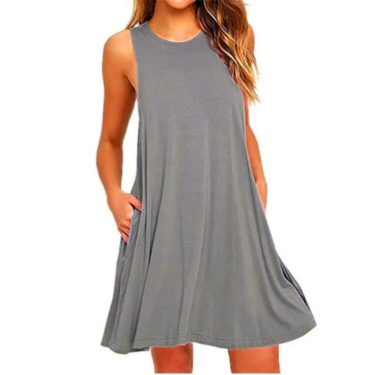 Women's Casual Swing T-Shirt Dress – Loose Beach Cover Up with Pockets Plus Size