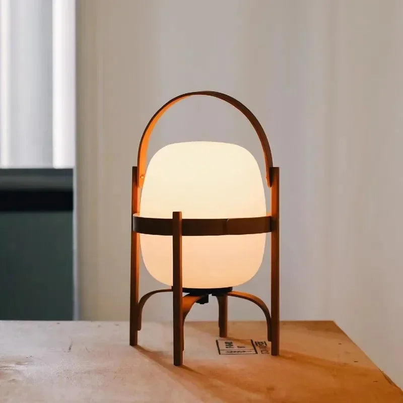 Wood Frame Globe Lamp – Sculptural Accent Light