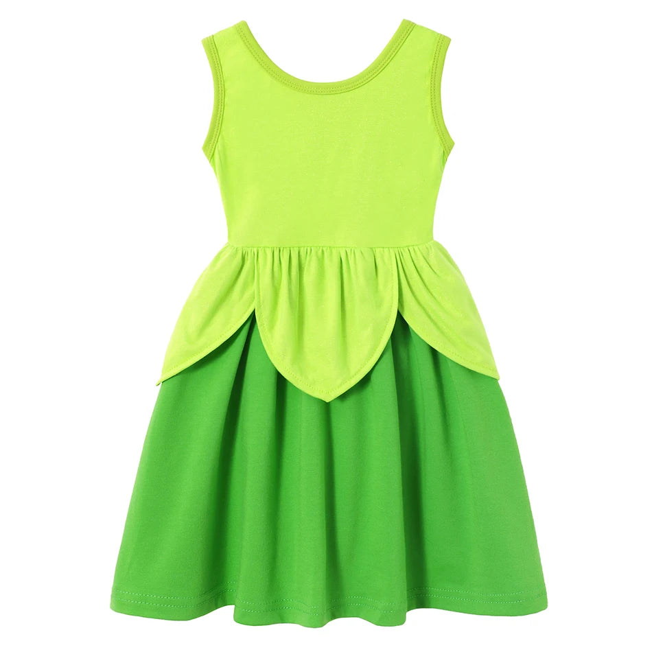 Girls' Princess Costume Dress – Mermaid & Rapunzel One-Shoulder Short Sleeve Summer Casual Vest