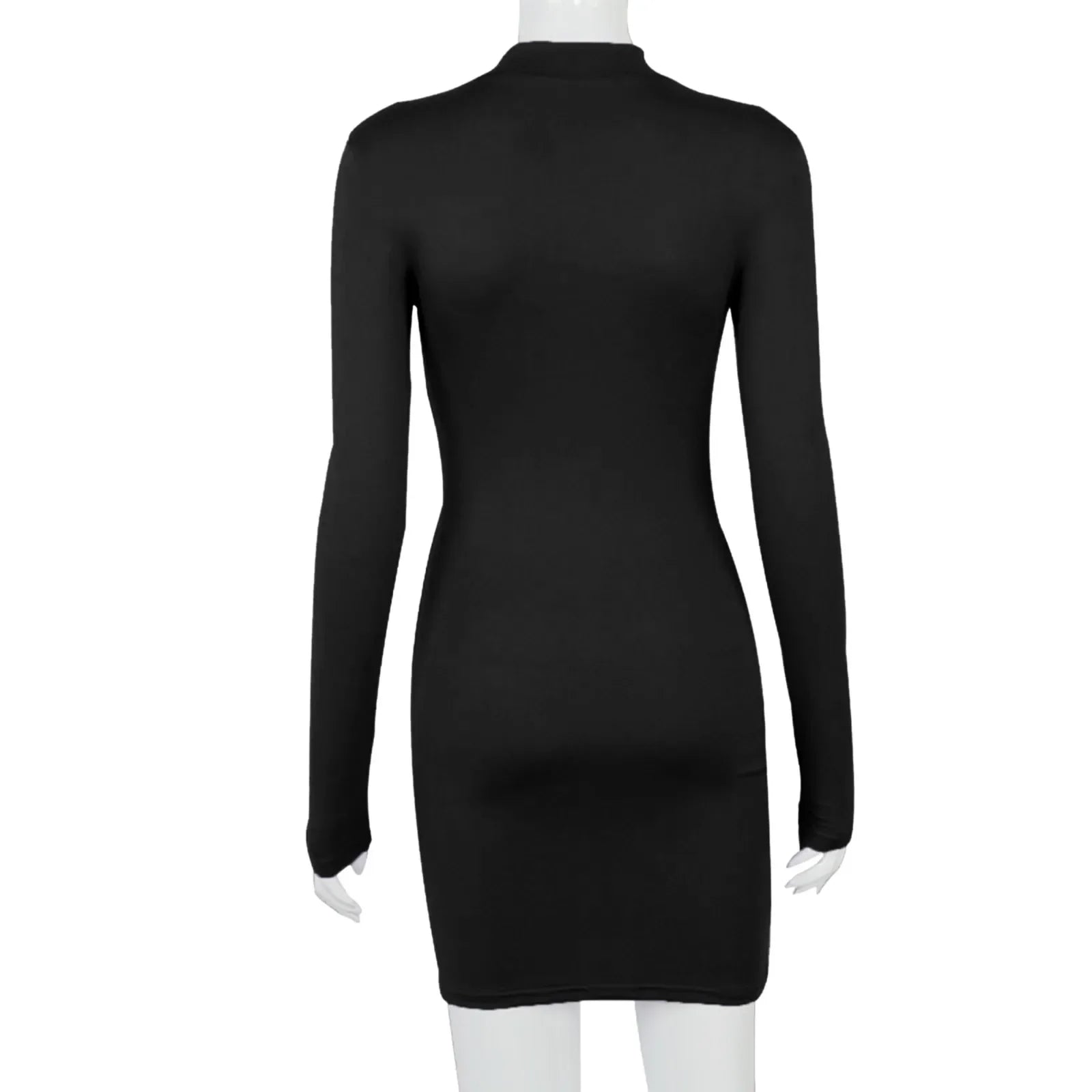 Long Sleeve O-Neck Drawstring Tight-Fitting Dress — Solid Slim Elegant Party Dress
