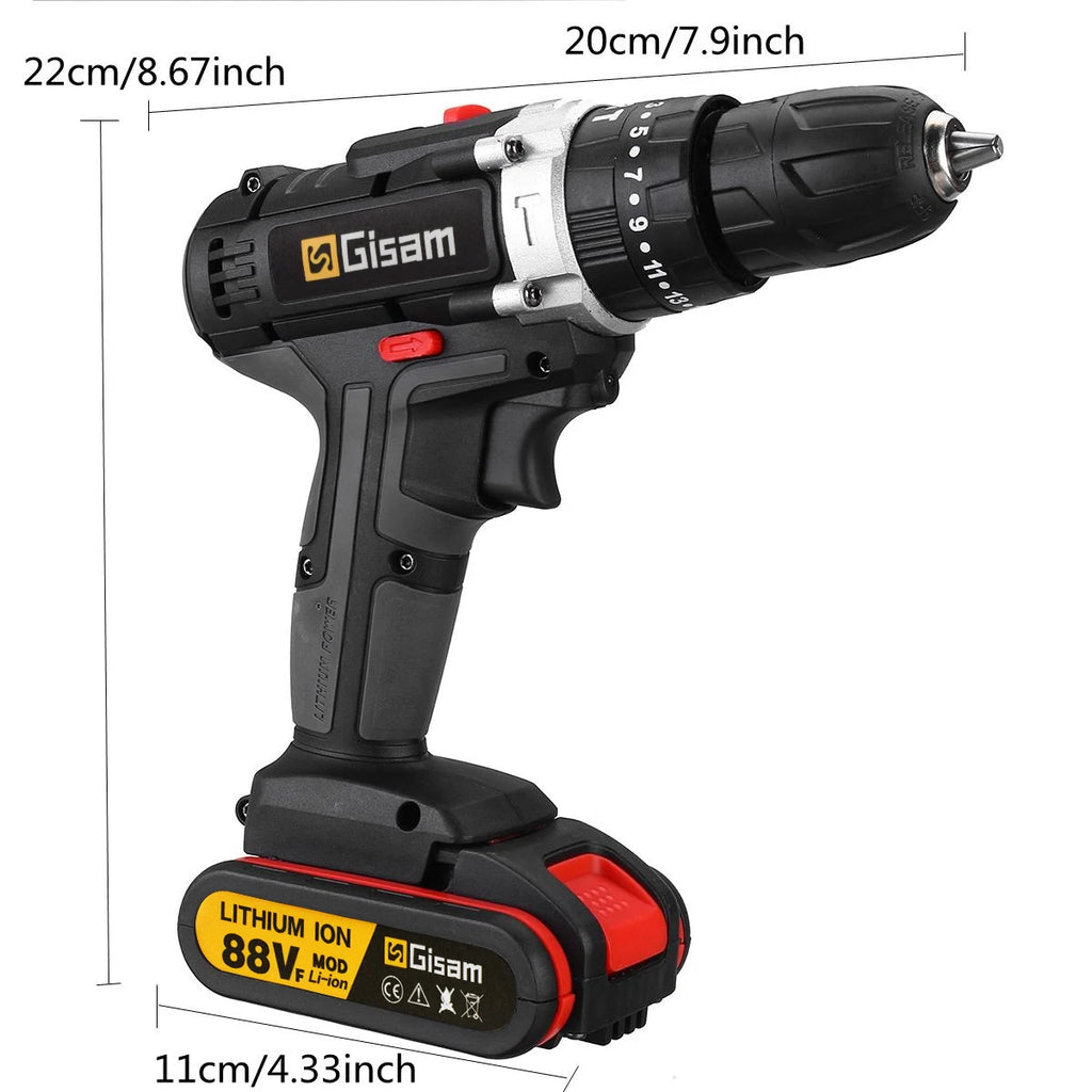 21V Cordless Impact Drill — 25+3 Torque Settings, LED Light & Drill Bits Set Included