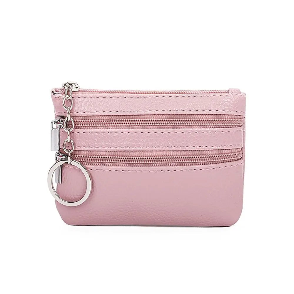 PU Leather Coin Purse with Key Ring – Waterproof Zipper Pocket Wallet & Credit Card Holder