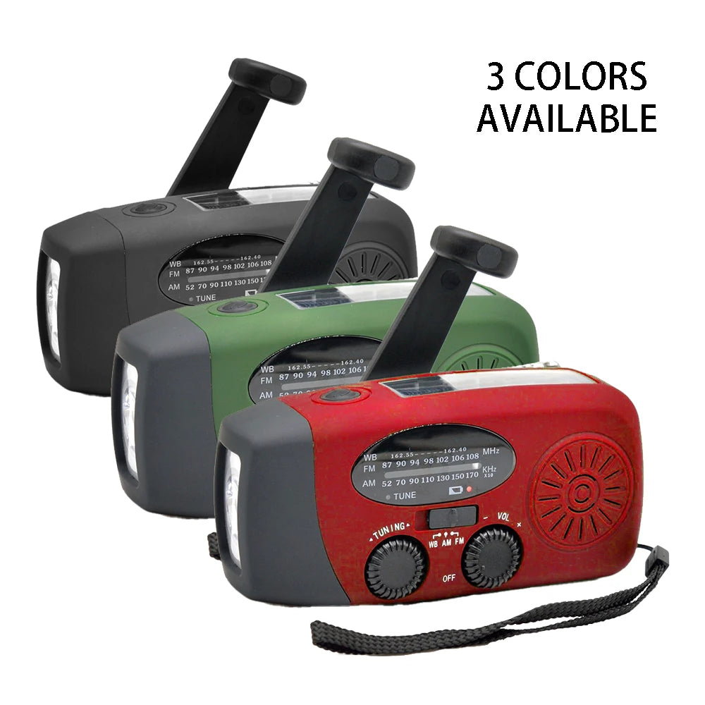 2000mAh Emergency Solar Radio — LED Light, FM/AM, USB Rechargeable Outdoor Survival Radio