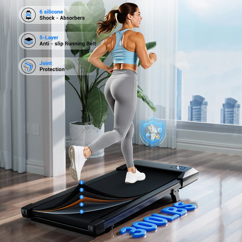 Under Desk Treadmill Walking Pad — 2.5HP, 300 lb Capacity, Bluetooth App, LED Display
