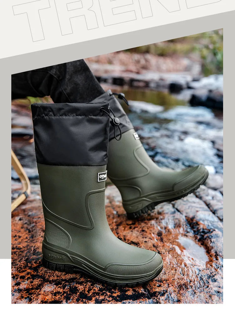 Men's Mid-Calf PVC Rain Boots with EVA Insoles