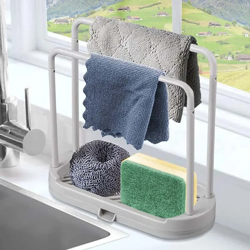 Kitchen Sink Drain Storage Basket — 2-Piece Sponge & Rag Drainage Shelf Organizer