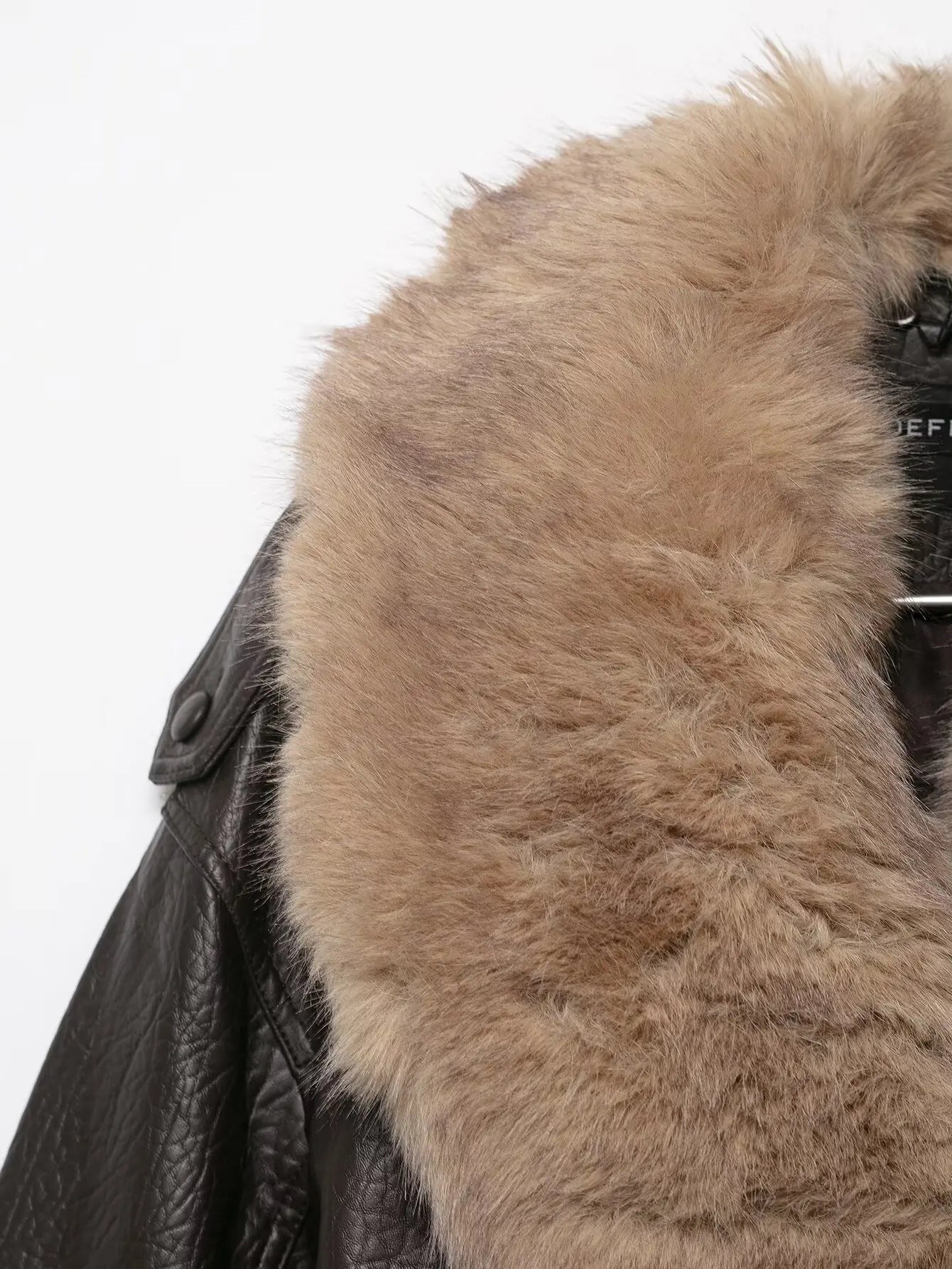 Women's Double-Breasted Faux Fur Collar Leather Bomber Jacket – Loose Warm Streetwear Coat