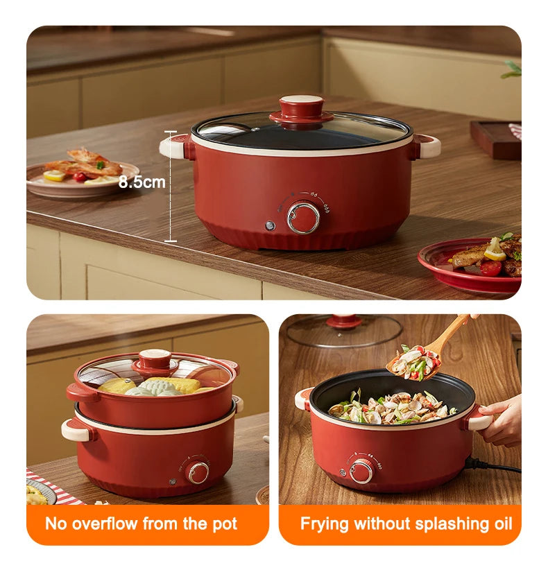 DMWD 3L Multifunctional Electric Cooking Pot – Non-Stick Hot Pot, Rice Cooker, Noodle & Soup Steamer