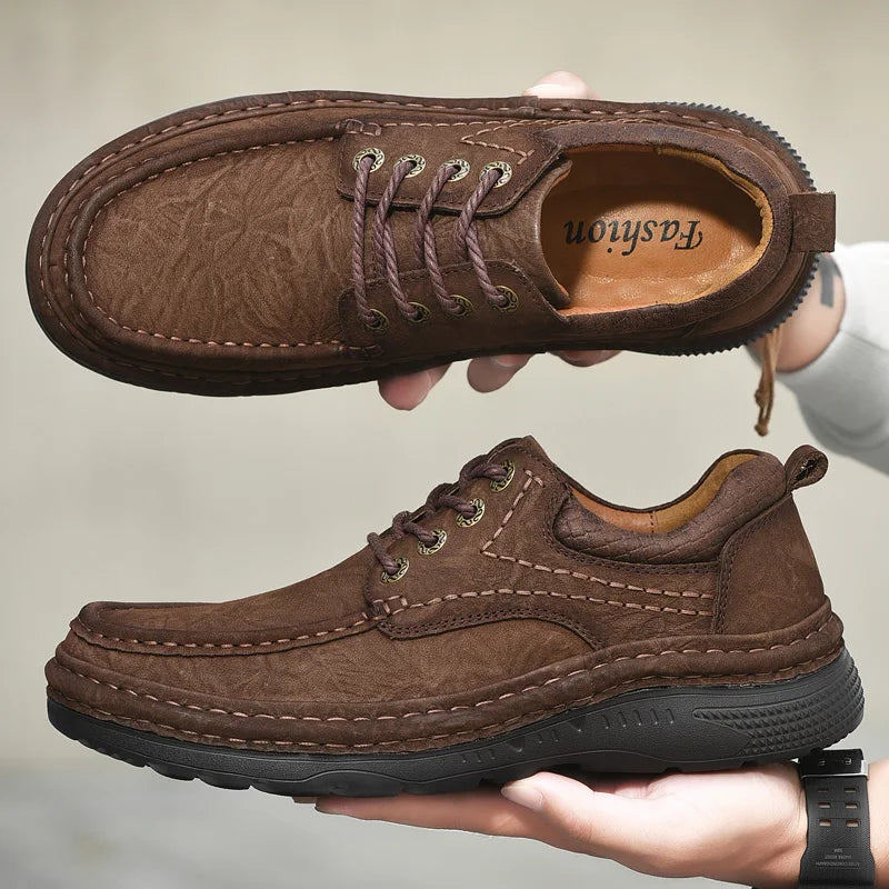 Men's Genuine Leather Lace-Up Casual Shoes