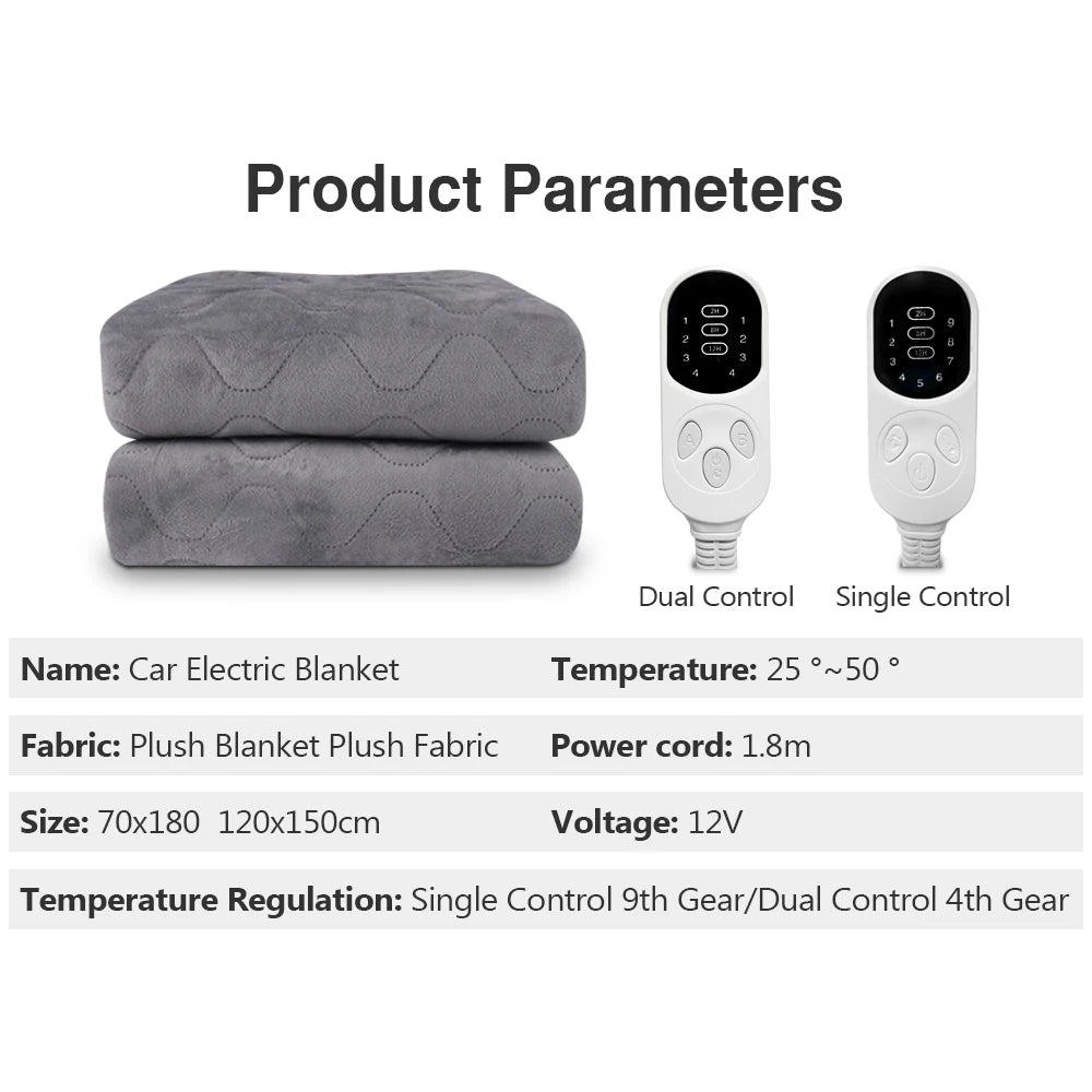 12V Car Electric Heated Blanket – Adjustable Heating Travel Blanket for Car, Camping & Outdoor