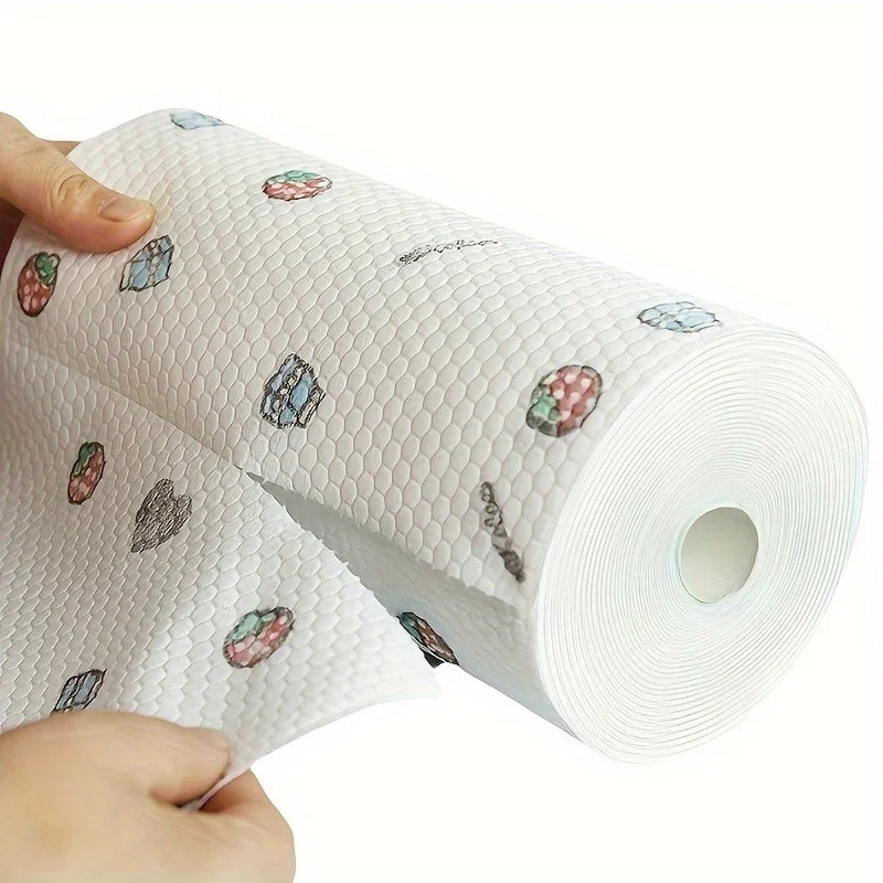 Wipe. Rinse. Reuse. — Absorbent Thickened Kitchen Dishcloth Roll | 50/100pcs, Dry & Wet Use, Non-Greasy, Cartoon Pattern, Wood Pulp Fiber