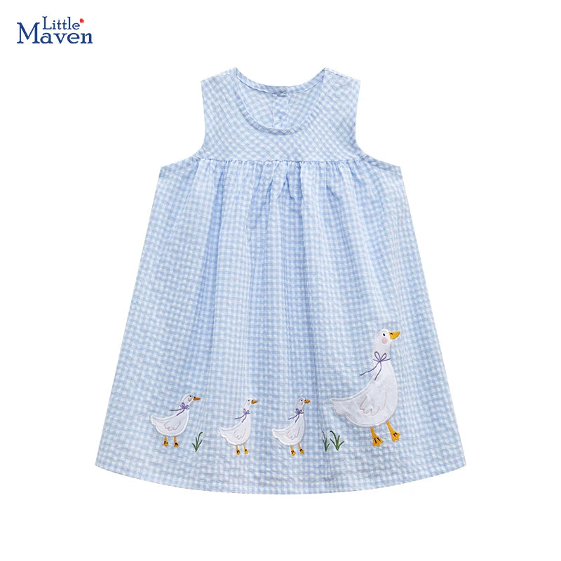 Animal Duck Applique Girls Sleeveless Dress — Summer Beach Party Dress