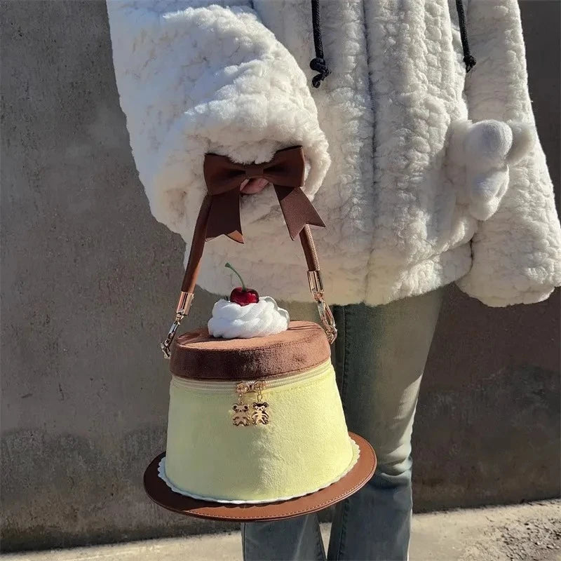 miyagawa Lolita Cake Bucket Bag – Sweet Kawaii Patchwork Handbag for Women & Teen Girls