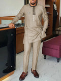 Men's Geometric Print Long Sleeve Top & Drawstring Pants Two-Piece Suit