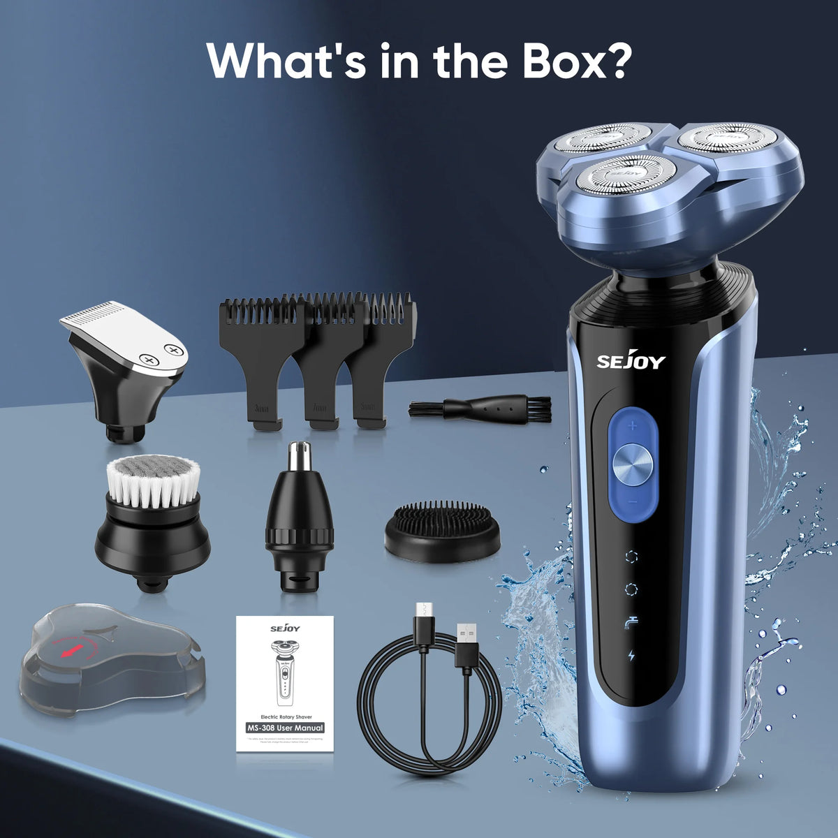 SEJOY 5-in-1 Rotary Electric Shaver for Men – IPX7 Waterproof, 90-Min Runtime, USB Fast Charge