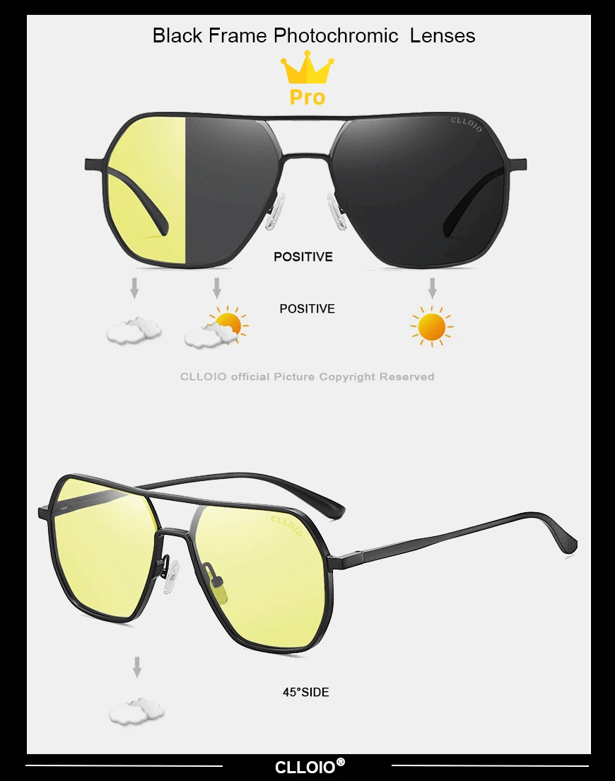 CLLOIO Anti-Glare Day & Night Vision Sunglasses | Polarized Photochromic UV400 Driving Glasses