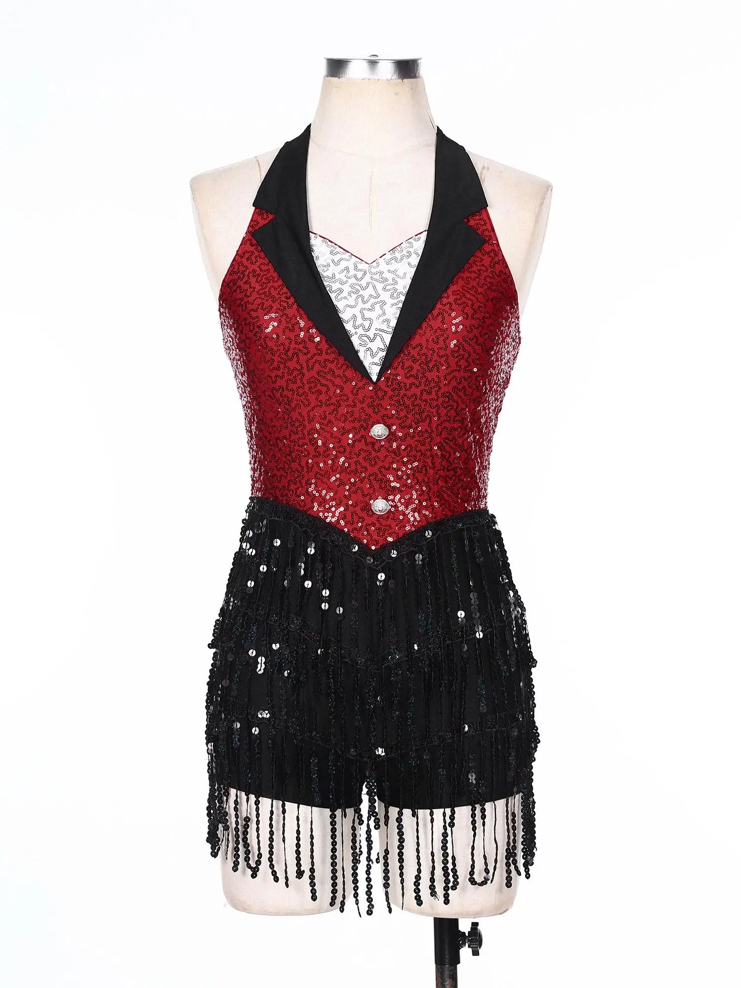 Women's Sequin Dance Dress – Shiny Sleeveless Latin Jazz Tango Salsa Leotard Bodysuit Outfit