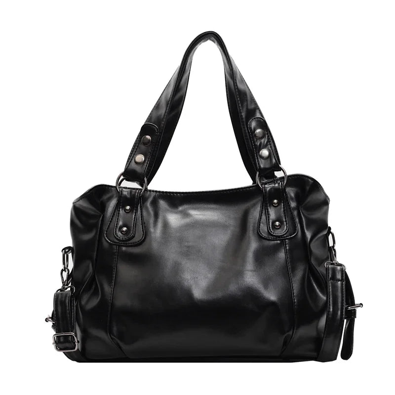 Retro Luxury PU Leather Tote Bag – Large Capacity Solid Color Crossbody Shoulder Bag for Women