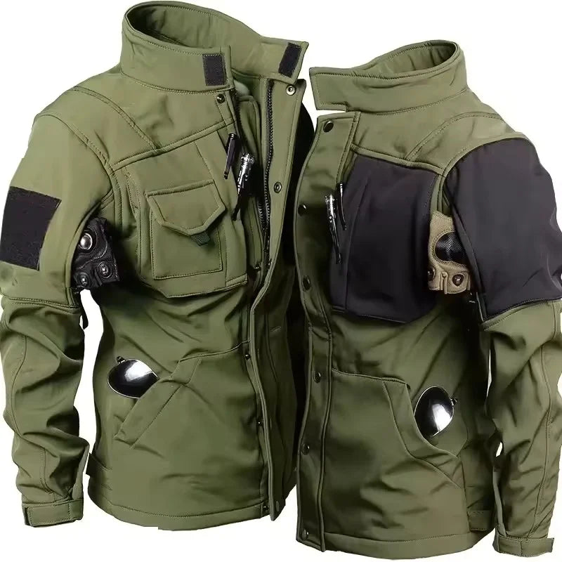 Men's Tactical Soft Shell Jacket & Cargo Pants Set – Waterproof Fleece-Lined Winter 2-Piece
