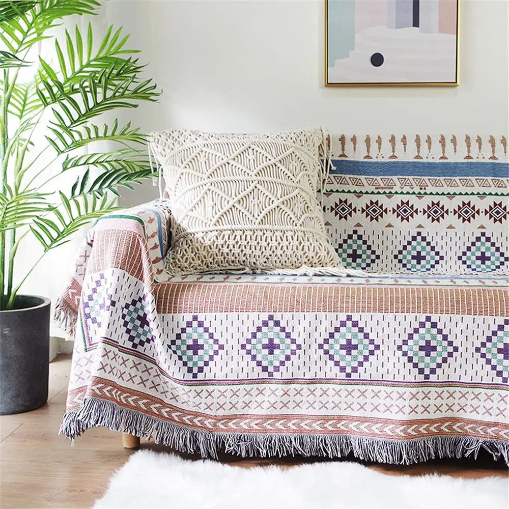 Boho Plaid Tassel Throw Blanket – Decorative Sofa & Bed Cover, Outdoor Camping & Picnic
