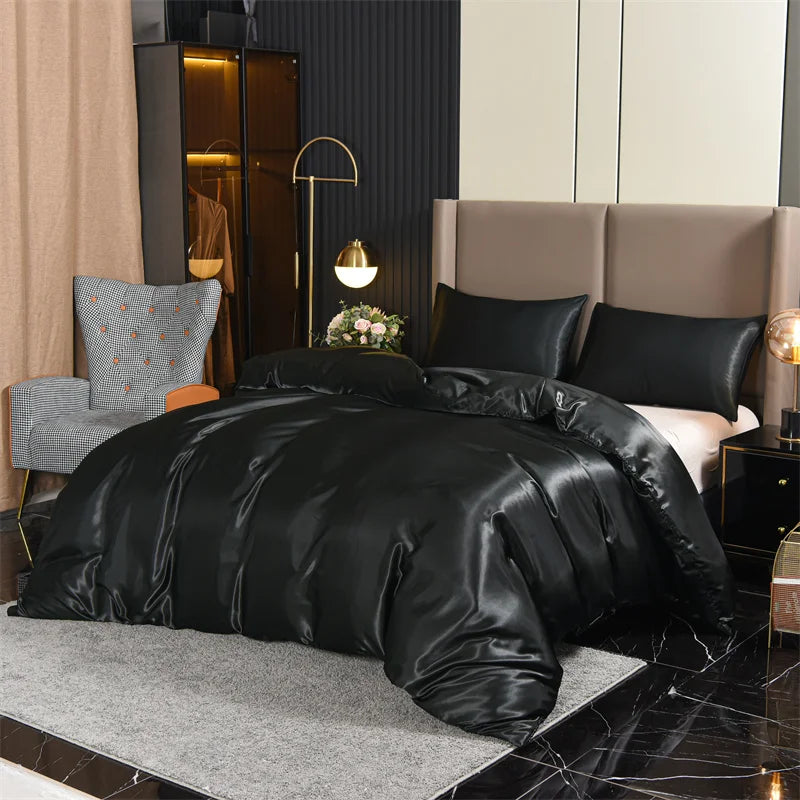 Satin Solid Color Duvet Cover Set – Silky Soft 3-Piece Bedding, 8 Colors & 11 Sizes