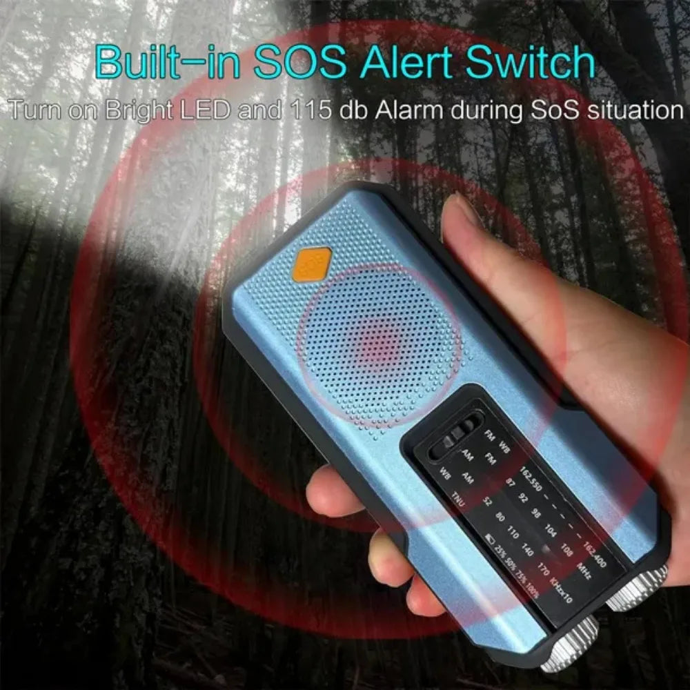 Emergency Weather Radio — FM/AM/WB, Hand Crank Solar, 2000mAh Power Bank & LED Flashlight