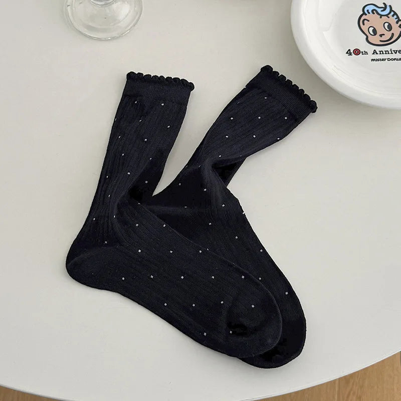Women's Polka-Dot Crew Socks – Thin Cotton Blend