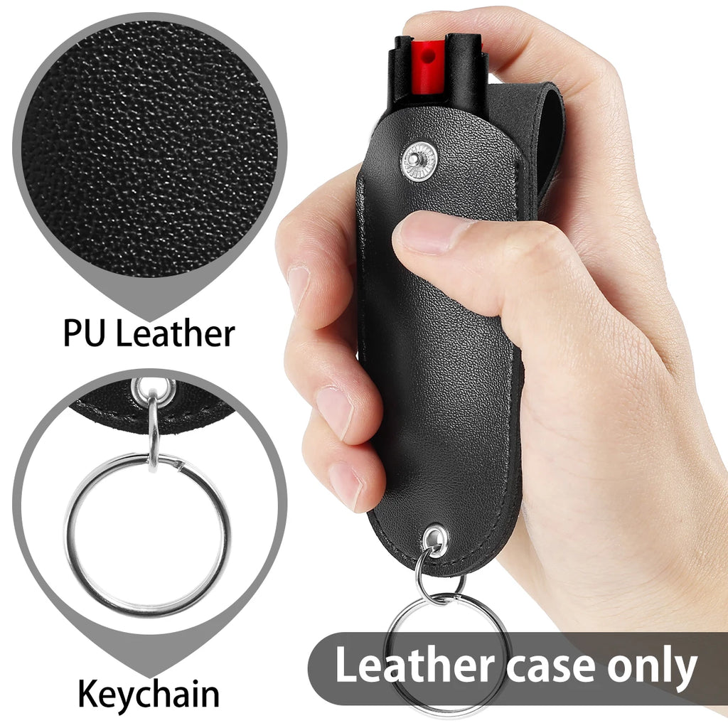 Mini PU Leather Pepper Spray Pouch — Flip-Top Holder with Keychain Clip for Women's Self Defense