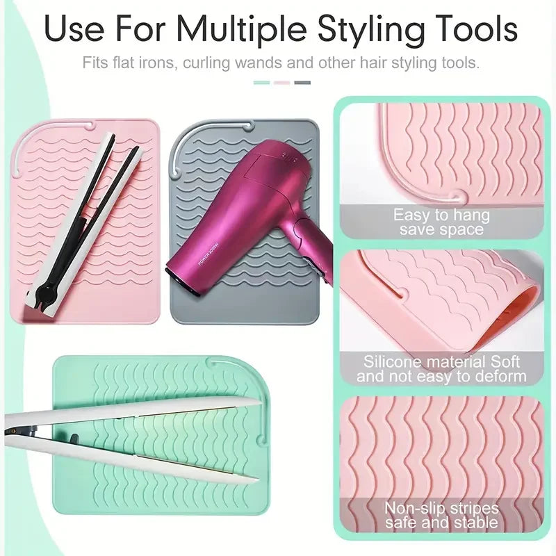 Silicone Heat Resistant Mat — Travel Hair Tool Pad for Flat Iron & Curling Iron