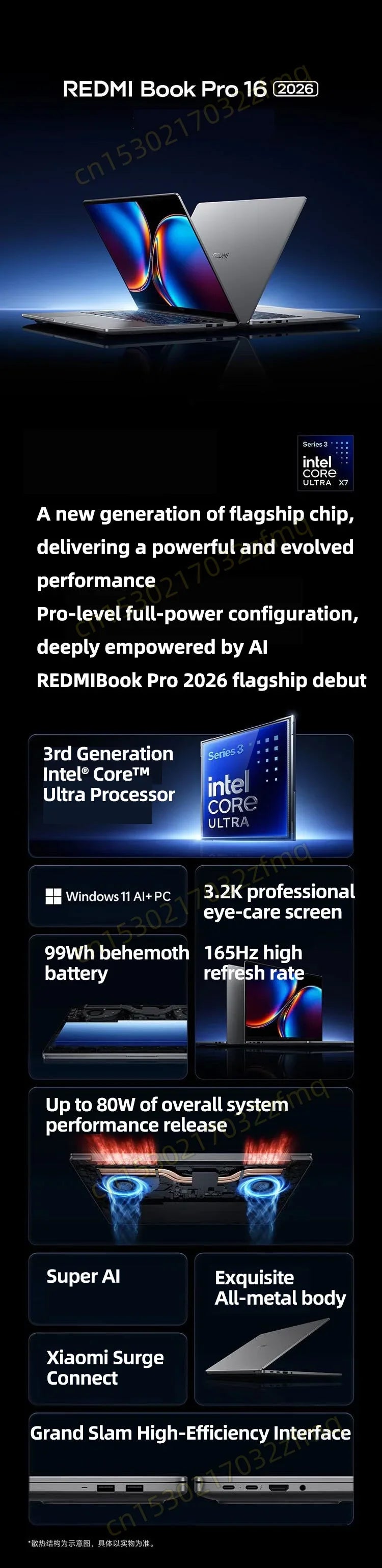 Xiaomi Redmi Book Pro 16 2026 – 3.2K 165Hz, Intel Core Ultra 7, 32GB DDR5, 1TB SSD, 99Wh Battery