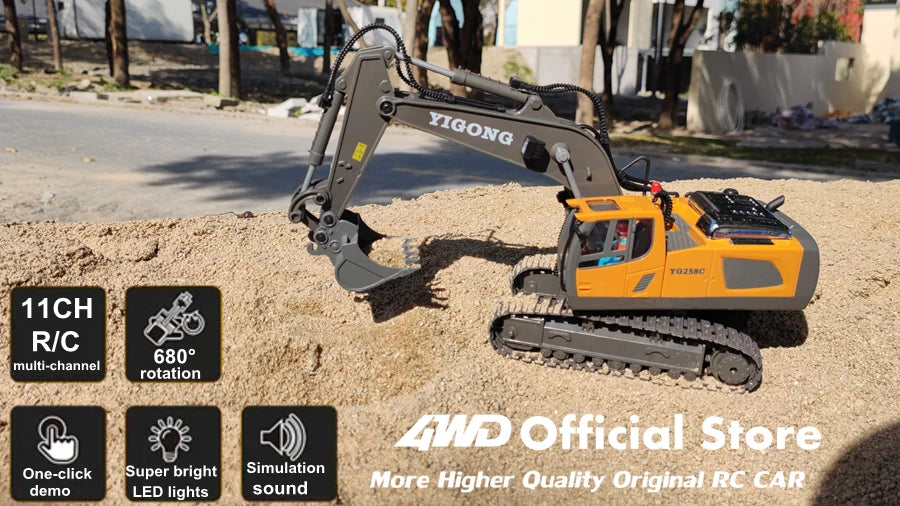 4WD RC Construction Truck with Light & Sound – Remote Control Excavator, Dump Truck & Bulldozer