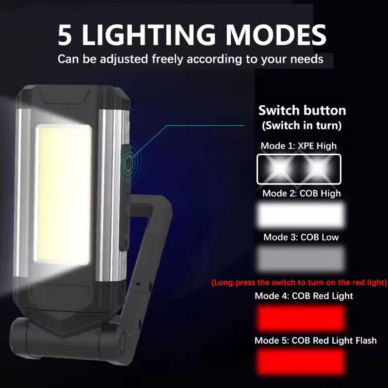 2026 Portable COB Magnetic Work Light — Rechargeable LED Flashlight for Camping & Car Repair